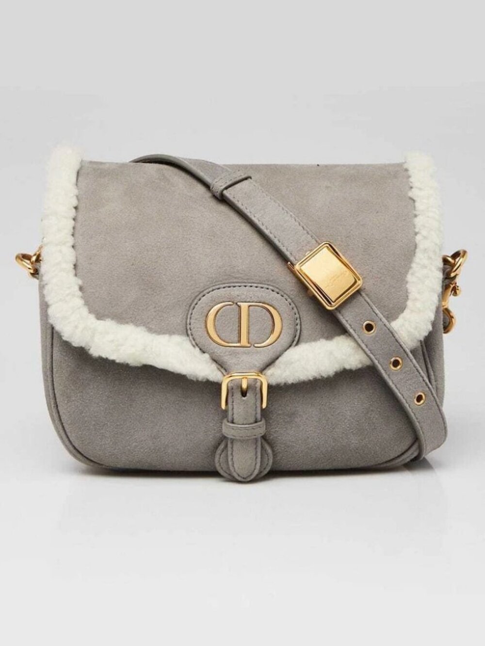 Christian Dior Grey/White Suede/Shearling Small Dior Bobby Bag
